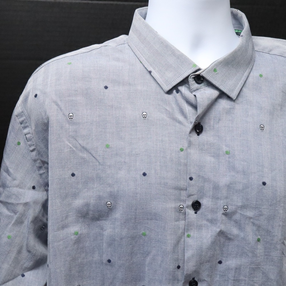Visconti Black Men's Button Up Blue Long Sleeve Shirt Sz XXL 2X Skull Design - Picture 3 of 10